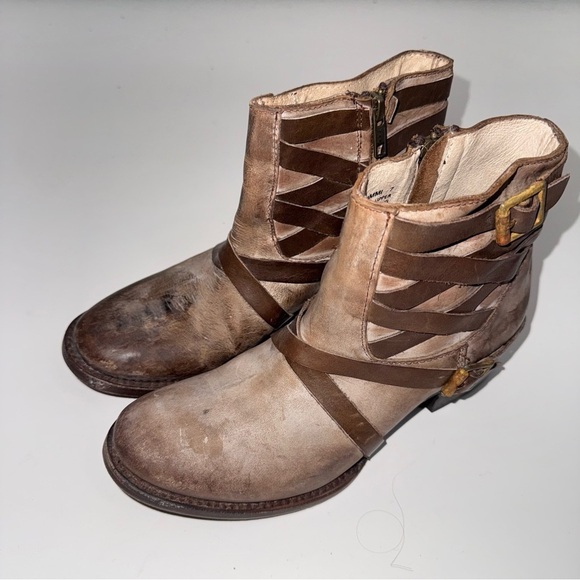 Freebird by Steven Taupe Leather Distressed Sammi Ankle Boots/Booties Size 7 - Picture 3 of 8